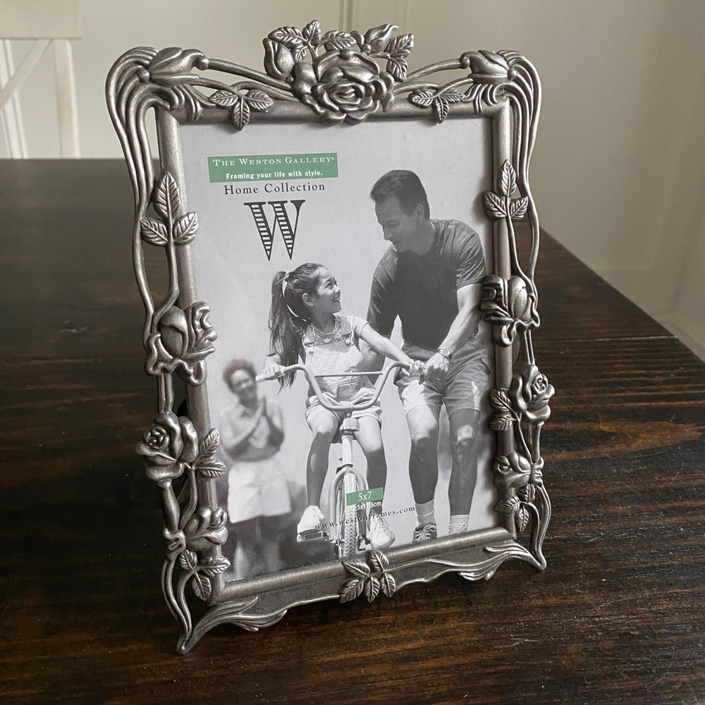 The Weston Gallery Pewter Picture Frame Floral‎ Rose Accent 5x7